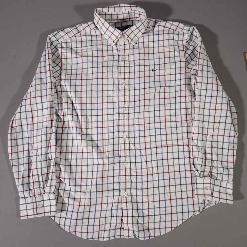 Vineyard Vines Whale Shirt Mens XL White Plaid Tattersall Button Down Cotton